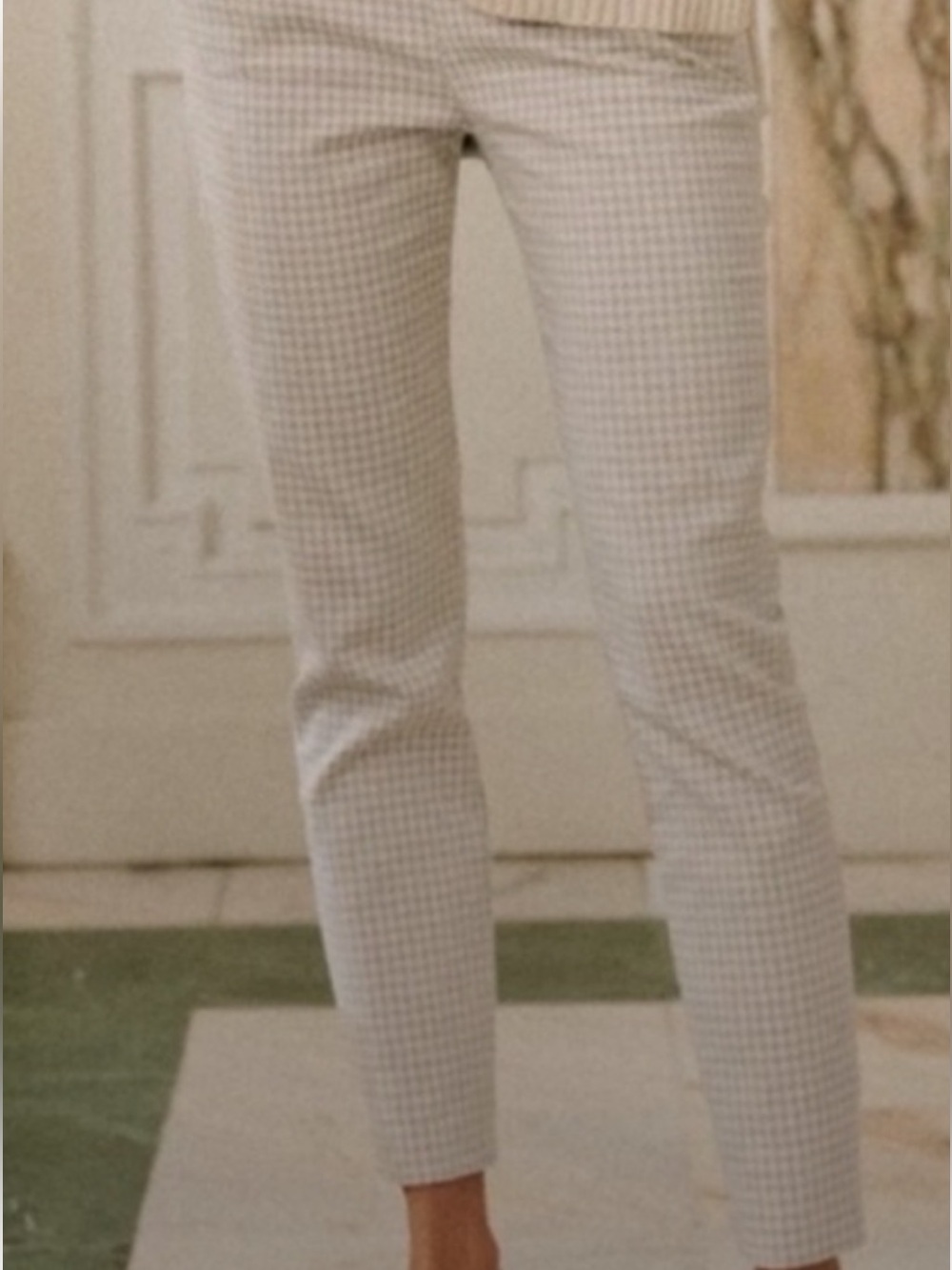 Sezane Beige & White Houndstooth Slim Pants